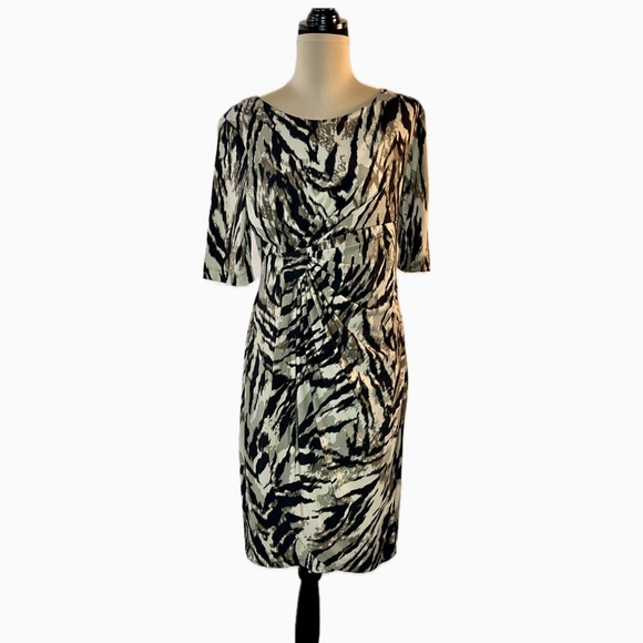 Connected Dresses & Skirts - Connected Black and Tan Animal  Patterned Dress - size 12 P